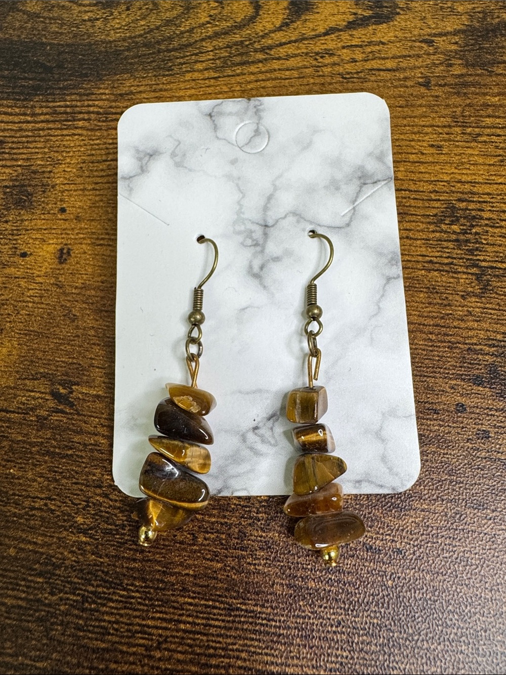 Hand Crafted Brown Tiger Eye Chip Drop Earrings